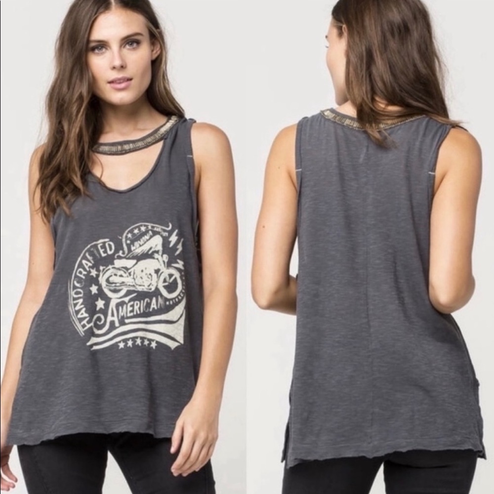 Free People Sexy Motorcycle Beaded Tank / Harley / Distressed / XS